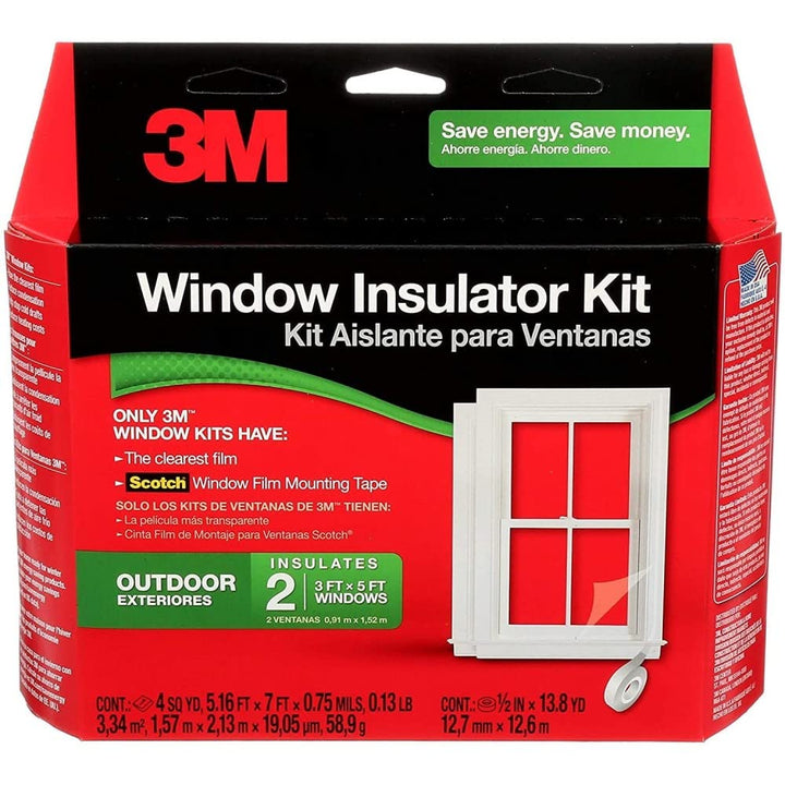 3M Outdoor Window Insulation Kit, Clear Window Film for Heat and Cold, 5.16 ft. x 7 ft., Covers Two 3 ft. x 5 ft. Windows