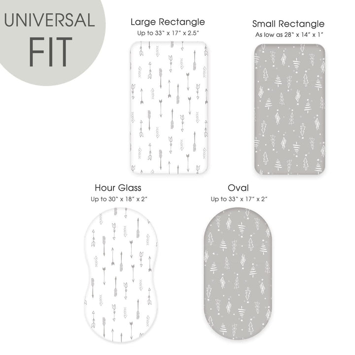 Stretchy Ultra Soft Fitted Bassinet Sheet Set 2 Pack, Universal Fit for Bassinets Baby Cradle Moses Basket Oval Rectangle Mattress, Christmas Trees/Arrows Bassinet Sheets for Girls and Boys