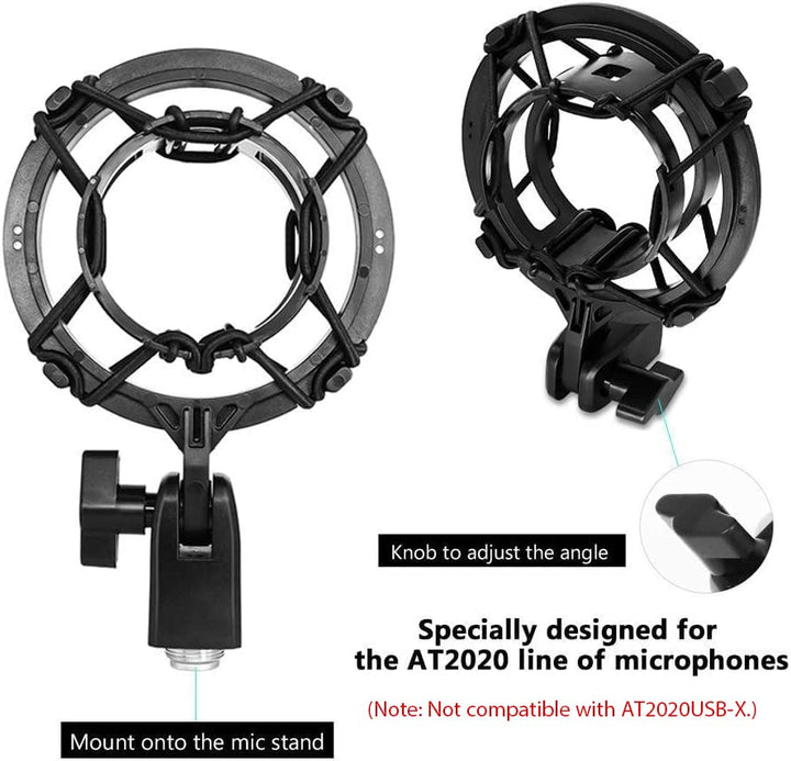 AT2020 Microphone Shock Mount with Pop Filter, [Custom Built for AT2020 Mic] Anti-Vibration Suspension Shock Mount Holder Clip Compatible with audio technica at2020 line Kit