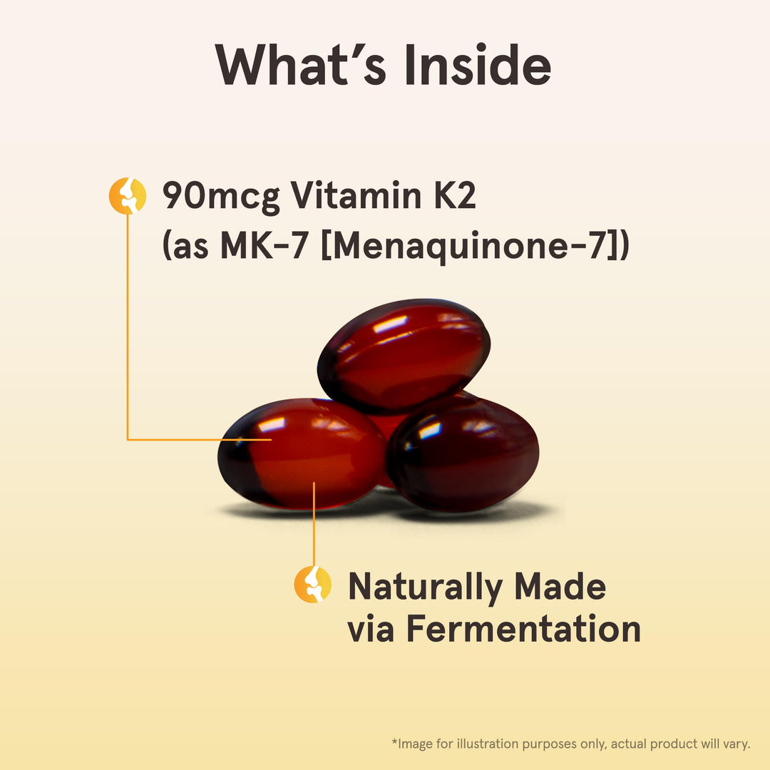 MK-7 90 mcg - Bioactive Form of Vitamin K2 - 60 Servings (Softgels) - For Bone &amp; Cardiovascular Health - Vitamin K2 MK-7 Dietary Supplement - K2 Vitamin Supplement MK-7 - Gluten Free
