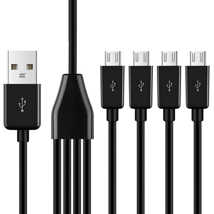 USB A to USB Micro Charging Cable, 4 in 1 Multi Charger Cable Micro USB Splitter Cable 4 Ports Micro USB 2.0 Male-Male Charging Cord Adapter Connectors for Cell Phones and More (Black 1.8M)
