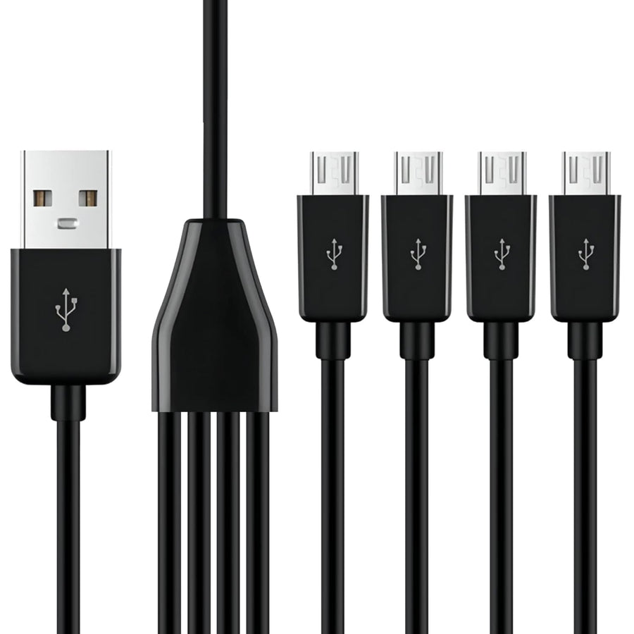 USB A to USB Micro Charging Cable, 4 in 1 Multi Charger Cable Micro USB Splitter Cable 4 Ports Micro USB 2.0 Male-Male Charging Cord Adapter Connectors for Cell Phones and More (Black 1.8M)