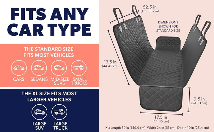 Dog Car Seat Cover for Back Seat, Waterproof Pet Hammock Protector, Durable Nonslip Seat Protection SUV Truck, Standard 53x56, Black