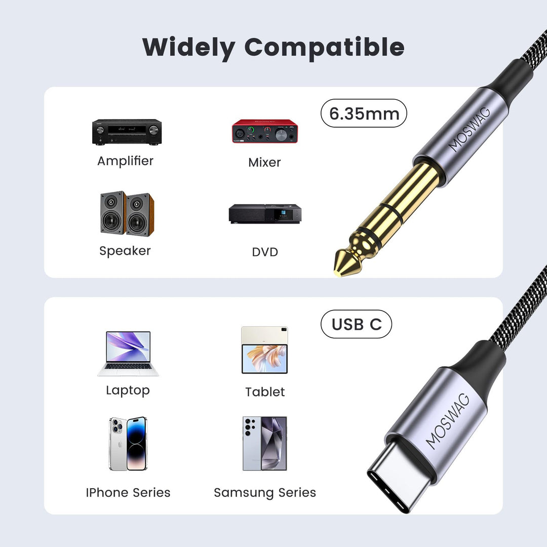 MOSWAG USB C to 6.35mm 1/4 inch TRS Cable 3.28FT/1Meter