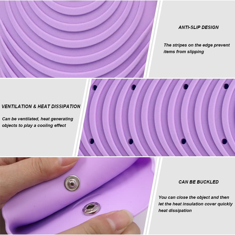 Heat Resistant Silicone Mat Pouch for Hair Straightener, Non-Slip Travel Pad Cover for Curling &amp; Flat Iron, Portable Styling Heat Mat Holder for Curler Wand and Hot Waver (Purple)