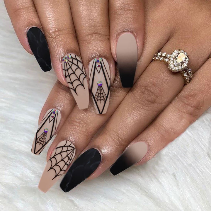 24pcs Long Coffin Fake Nails Matte Ballerina Punk Style Press on Nails Black False Nails Full Cover Acrylic Nails for Women Nail Art