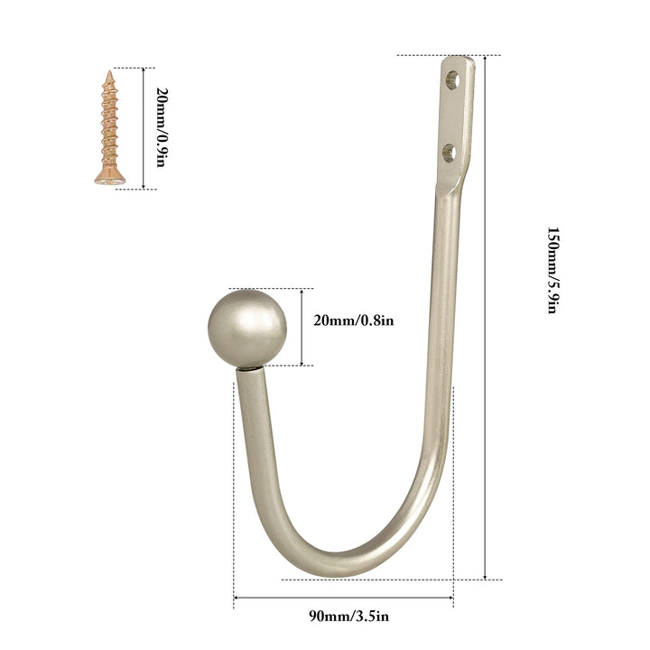 Curtain Holdback, 4 Pcs Wall Mounted Drapery Tiebacks with Screws, Heavy Duty Metal Decorative Window Drapery Holder Curtain Hook, Silver