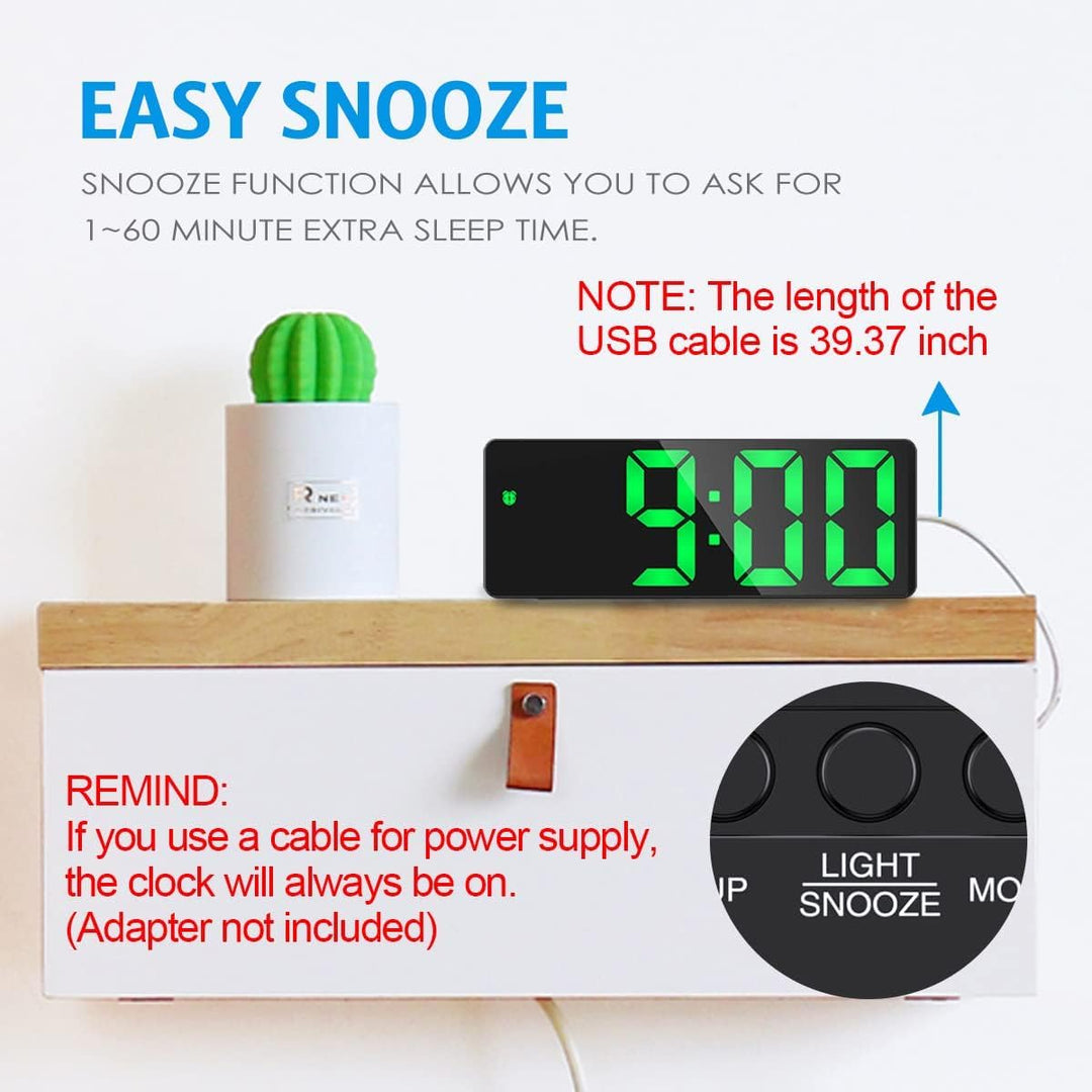 Newest Digital Alarm Clock, LED Clock for Bedroom, Electronic Desktop Clock with Temperature Display, Adjustable Brightness, Voice Control, 12/24H Display for Home ( )