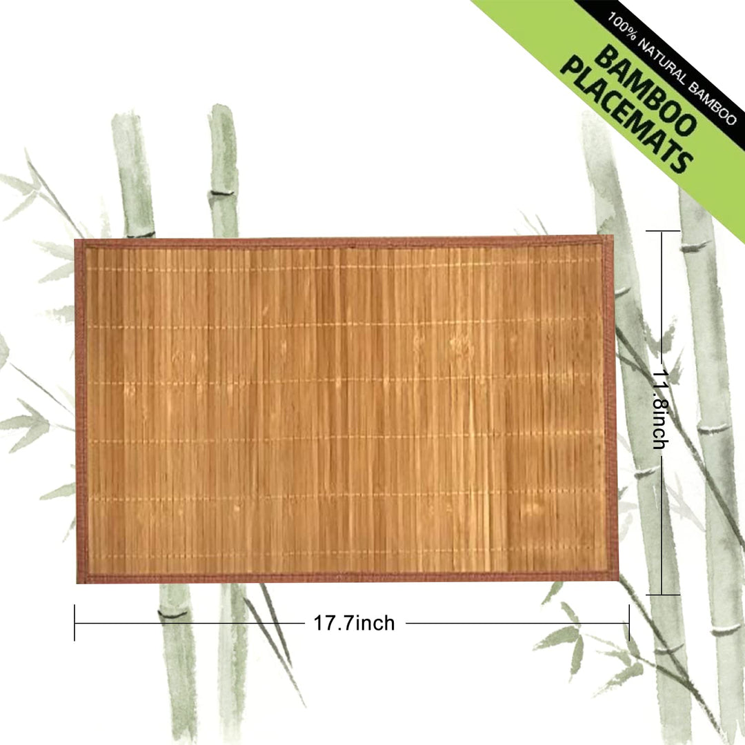 Set of 8 Pcs Bamboo Placemats with Fabric Border Sushi Rolling Mat Japanese Style Natural Anti-Slip Bamboo Placemats Washable Heat-Resistant Table Mats for Dining Room and Kitchen(Coffee)