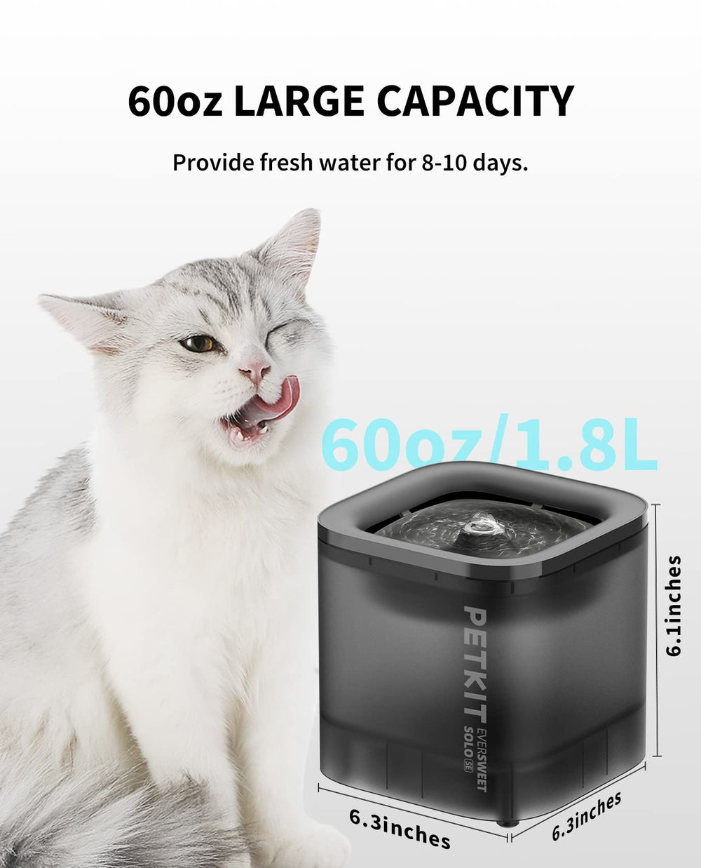 CYBERTAIL 63oz/1.85L Pet Water Fountain for Cats and Small Dogs, Super Quiet Hygienic Auto Power-Off Cat Water Dispenser with Filter, Dual Working Mode, Smart LED Light