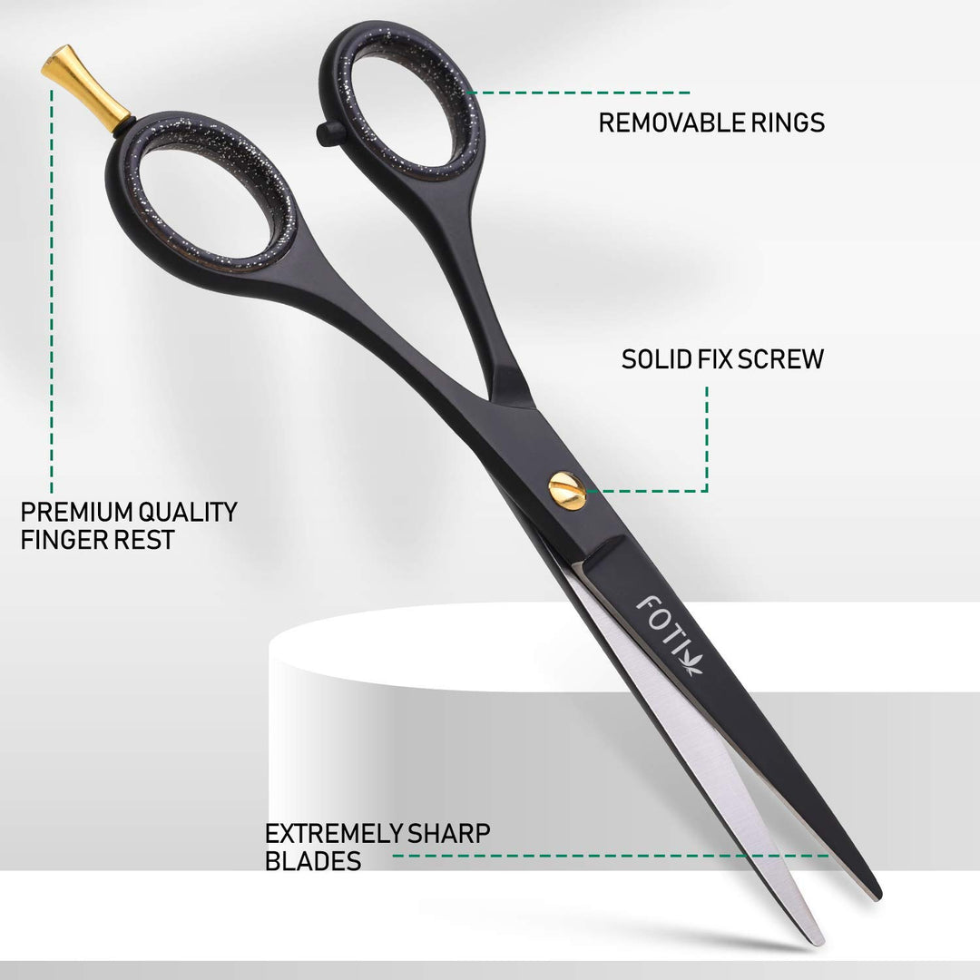 Fotix Hair Cutting Scissors Professional | 6.5 Stainless Steel Barber Haircut Shears | Hairdressing Sharp Trimming Scissors for Men &amp; Women with with Beautiful Leather Pouch