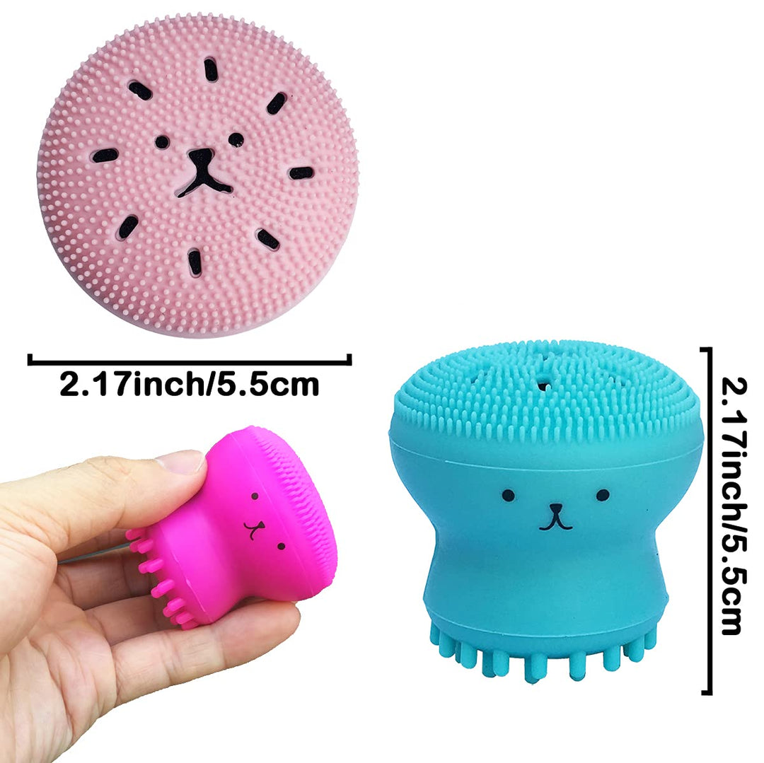 Facial Cleansing Brush Silicone Handheld Face Brush and Massager ï¼Å’Octopus-Shaped Cleansing Brush for Deep Cleaning Gentle Exfoliating Skin Massage (Red+Blue(2Pcs)) (Pink+Blue)