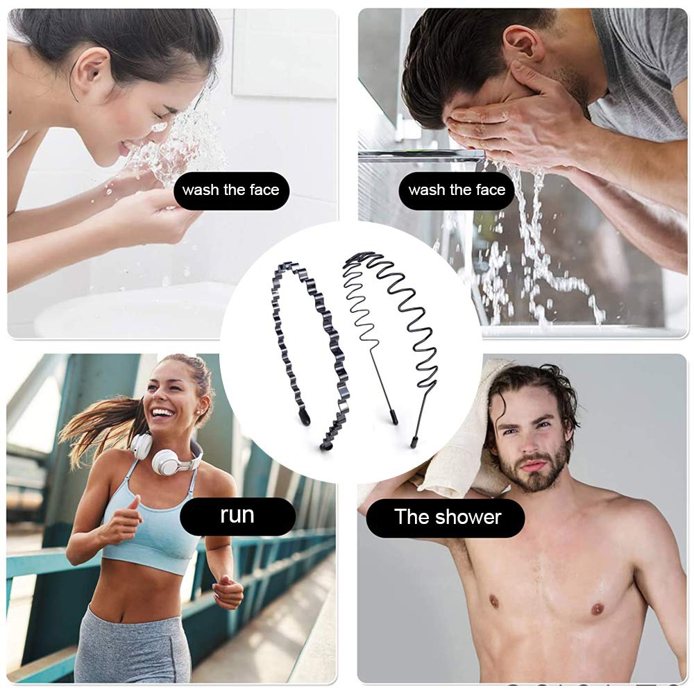 Band Fashion Metal Multi-Use Spring Wavy Hoop Hair Bands for Men and Women for Sports, Outdoor, Yoga (Black )