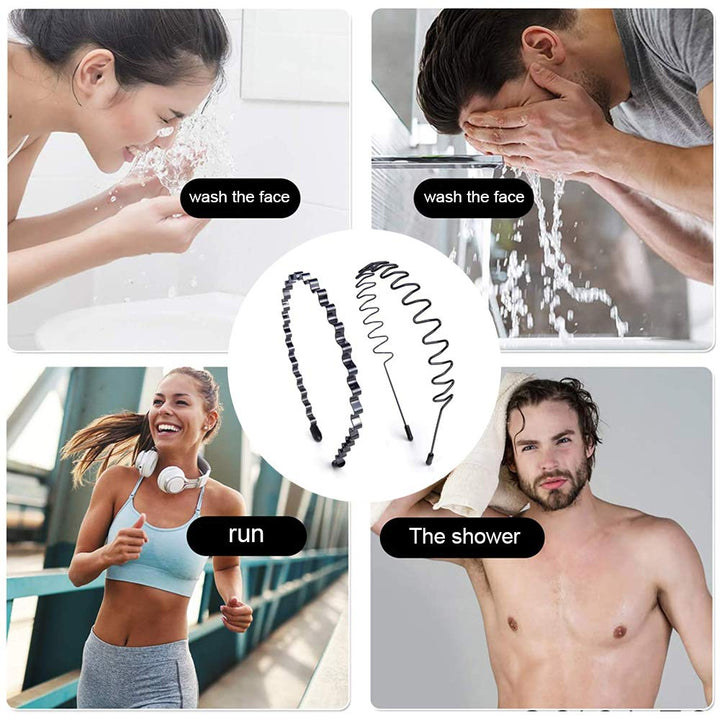 Band Fashion Metal Multi-Use Spring Wavy Hoop Hair Bands for Men and Women for Sports, Outdoor, Yoga (Black )