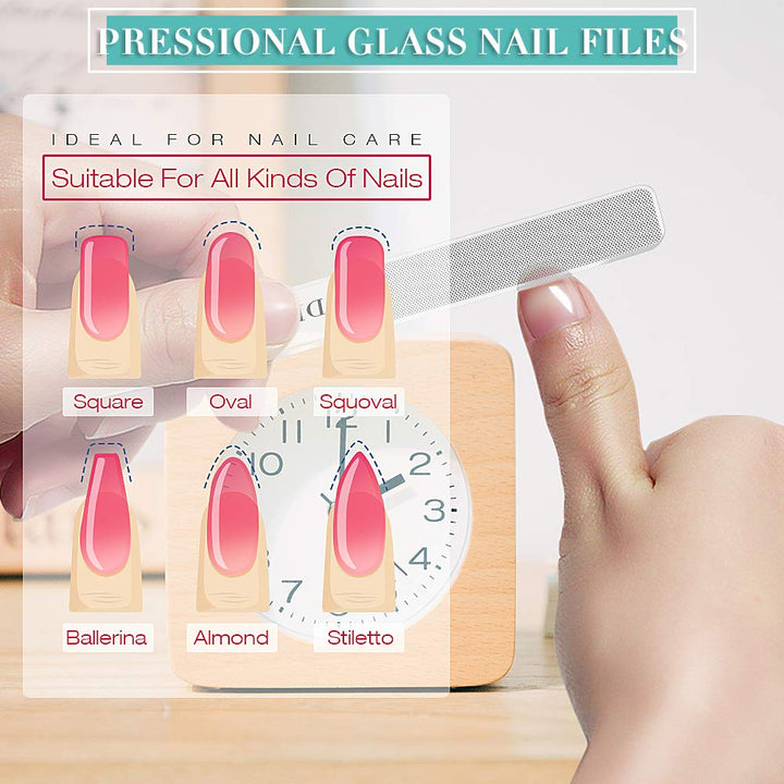 Glass Nail File - 2PC Upgrade Glass Nail Shiner for Natural Nails Nano Nail Buffers Crystal Polisher with Case, Professional Manicure Tools Kit for Acrylic Nail Care for Women and Girls