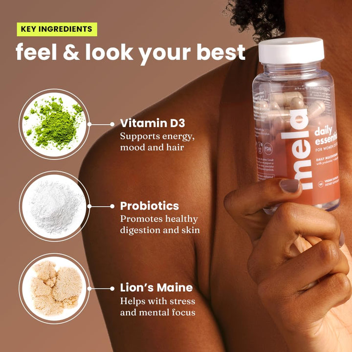 Daily Essentials Multivitamin for nated Women - High-Dose Vitamin D3 and B12, Probiotics, Lion&#39;s Mane, Ceylon Cinnamon - Vegan, Gluten Free, Non-GMO, 30 Day Supply (60 Capsules)