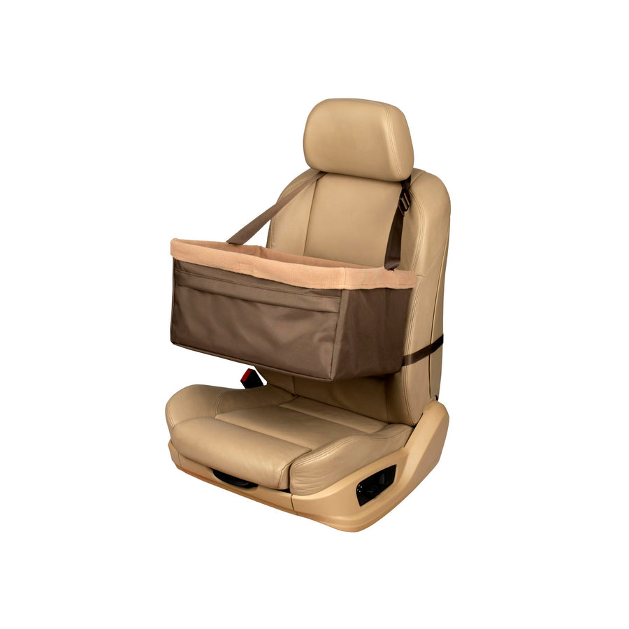 Happy Ride Booster Seat - Dog Booster Seat for Cars, Trucks and SUVs - Easy to Adjust Strap - Durable Fleece Liner is Machine Washable and Easy to Clean - Extra Large, Brown