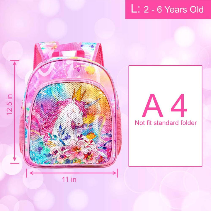 Toddler Backpack for Girls, 12 Cute Unicorn Sequin Preschool Bookbag, Kindergarden School bag for little Kids
