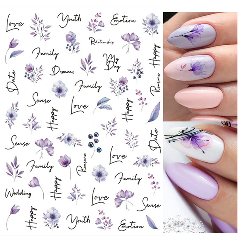 Flower Nail Stickers Daisy Floral Nail Decals 6 Sheets Colorful Cherry Blossom Nail Art Stickers 3D Self-Adhesive Nail Art Supplies Summer Flowers Butterflies Leaves Nail Stickers for Acrylic Nails