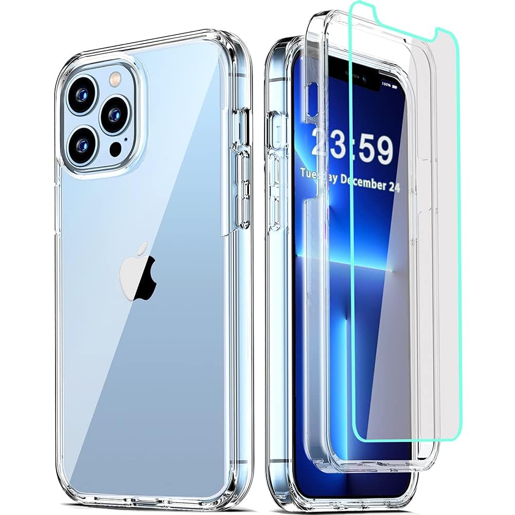 Compatible for iPhone 13 Pro Max Case 6.7 Inch, with [2 x Tempered Glass Screen Protector] Clear 360 Full Body Protective Coverage Silicone 14 ft Military Grade Shockproof Phone Cover