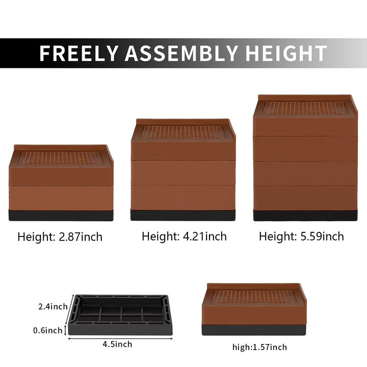 Bed Risers Heavy Duty Adjustable Furniture Risers 3 Inches for Bed Frame, Sofa, Table, Desk Leg, Bed Lifts Risers Up to 10,000 LBs (Set of 4, Brown)