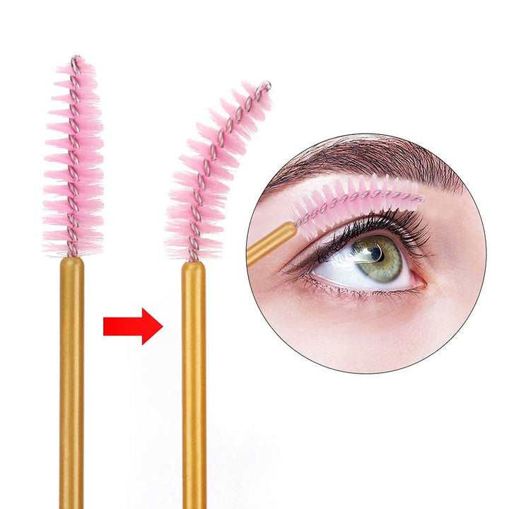 Gold/Pink-300Pcs: 300 Pack Mascara Wands Disposable Eye Lash Brushes Applicator For Eyelash Extensions Makeup Tool Bulk, Gold/Pink