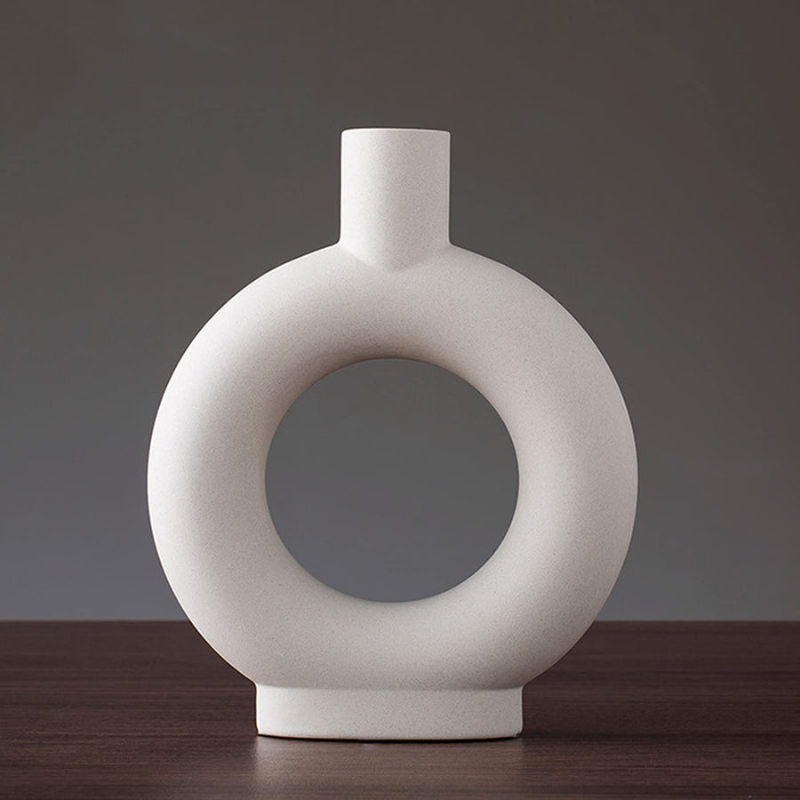White Minimalism Ceramic Vase, Modern Nordic Geometric Fine Mouth Decorative Vases, Creative Ceramic Flower Pot Art Vase Home Office Decoration Ornaments