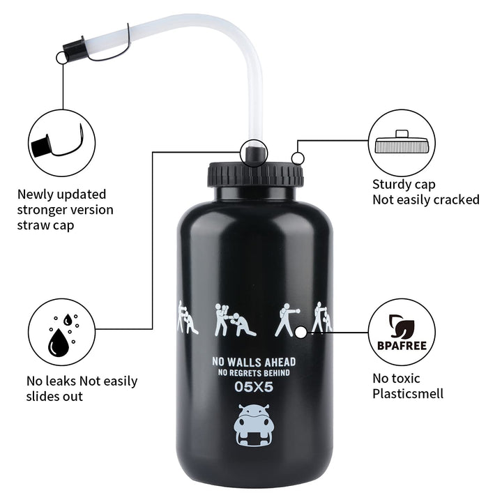 SHOKE Long Straw Water Bottle Hockey Boxing 1 Liter Wat