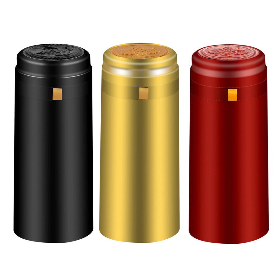 PVC heat shrink capsules 120 count 3 colors wine shrink wrap wine bottle corks capsules for professional, wine cellars and home use - black, red, gold
