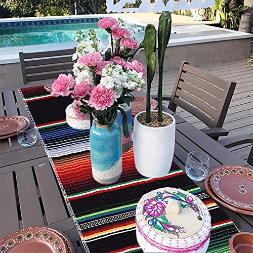 Mexican Table Runner, 14 x 84 Inch Mexican Serape Table Runner, Woven Table Runner for Mexican Party Wedding Decorations Outdoor Picnics Dining Table Birthday Parties (Green)