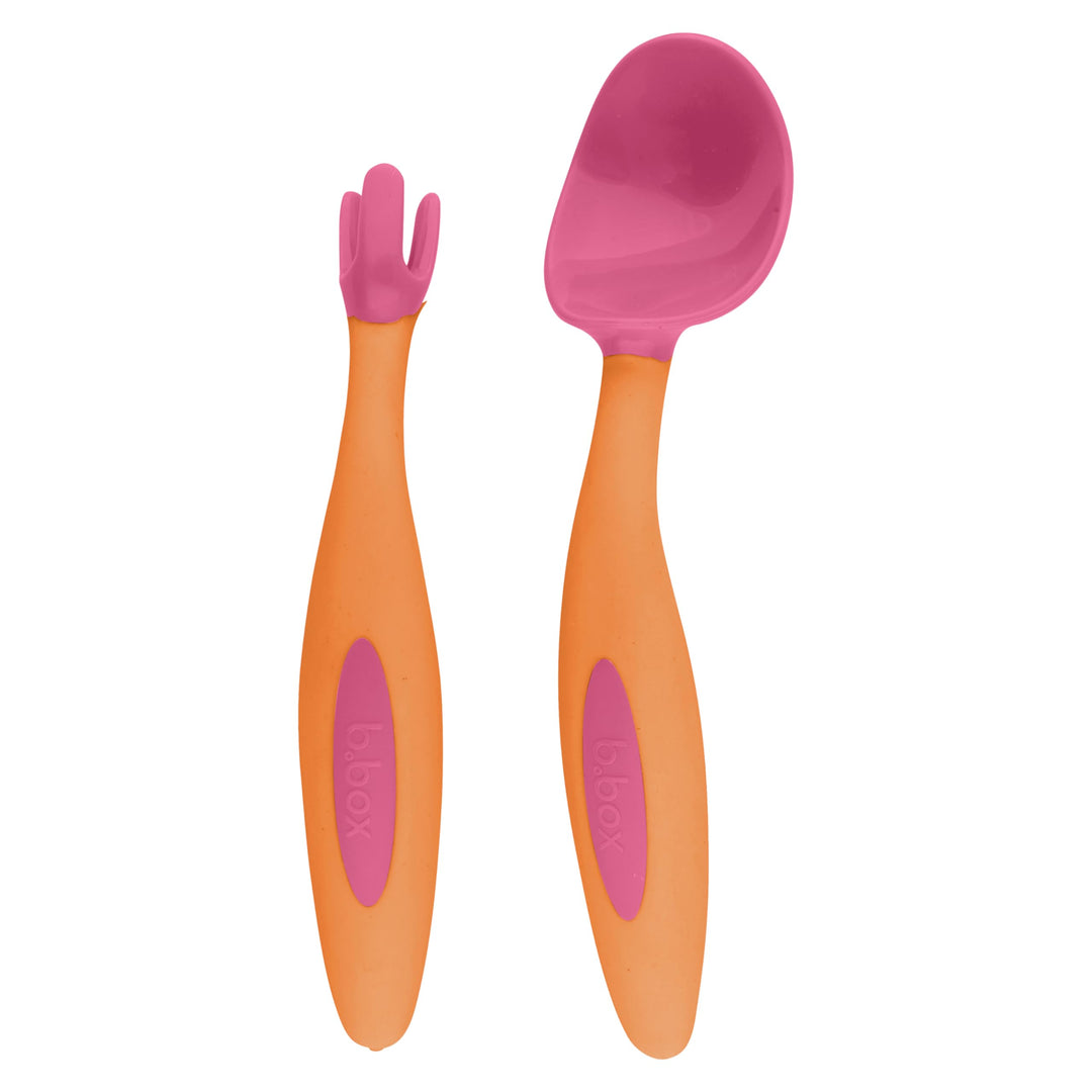 b.box Toddler Cutlery Set: Patented FLORK™ Designed Fork, Spoon & Travel Case, Easy Grip Handles, Dishwasher Safe, BPA Free (Strawberry Shake)