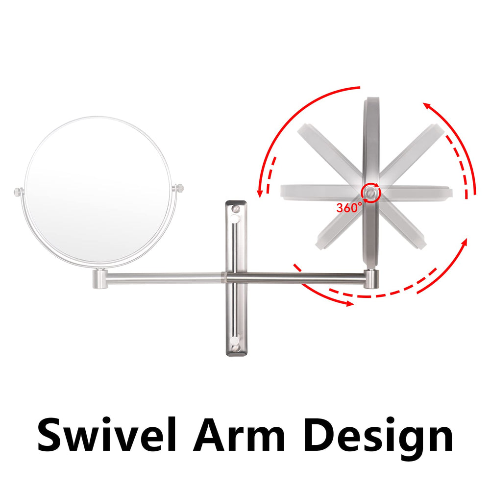 8 Inch Double-Side Wall Mounted Mirror Magnified 10x Makeup and Shaving Mirror Regular View and 10X Magnification, High Adjustable Nickel