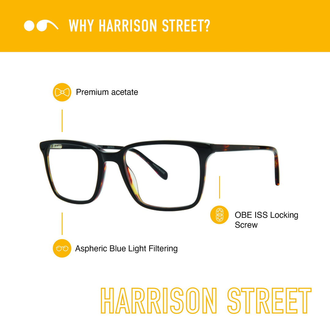 Harrison Street Blue Light Reading Glasses, Handmade Scratch Resistant Readers for Women and Men, Crystal - 1.25x