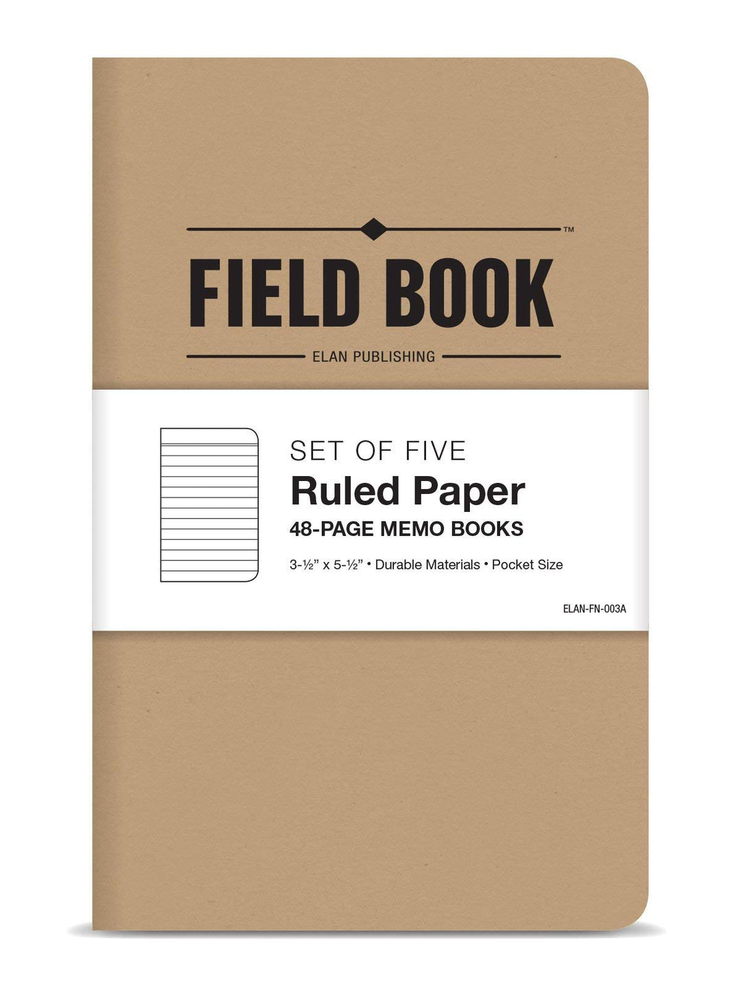 ELAN Publishing Company Publishing ELAN-FN-003A Field Notebook, 3.5 x 5.5, Lined Memo Book, Kraft