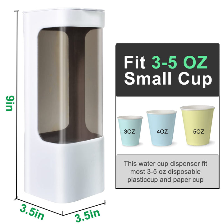 Wall Mount Paper Cup Dispenser, Pull Type Cup Holder Fit 3oz - 5oz Disposable Small Cups, Bathroom Cup Dispenser for Home Hospital Office Gym (White)