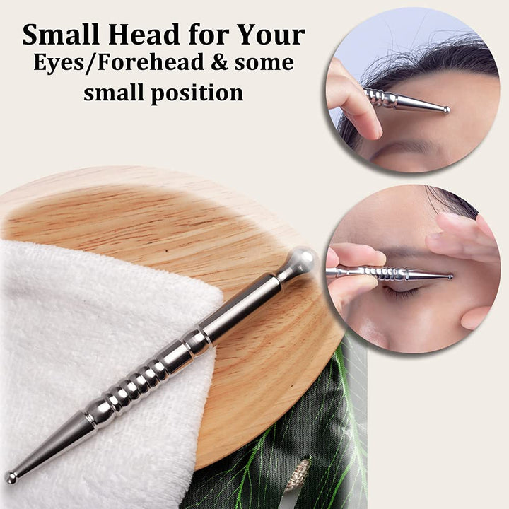 FeelFree Sport Manual Acupuncture Massage Pen - Stainless Steel Facial Reflexology Acupressure Pen - Deep Tissue Massager Trigger Point Massage Tool for Relaxing