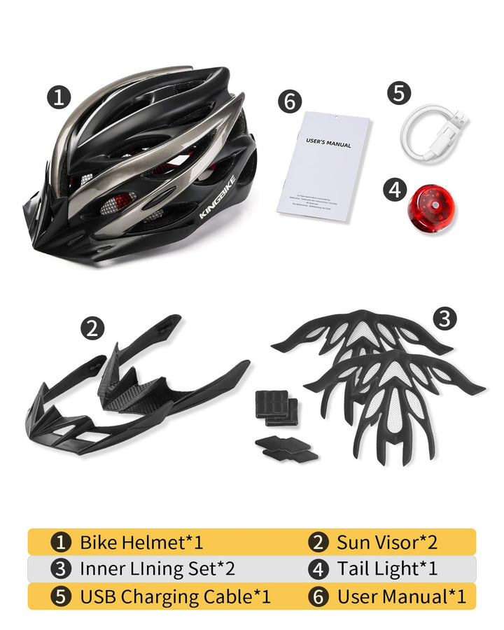 Bike Helmet Men Women Bicycle Adult Cycling Road Mountain MTB Helmets for Mens Womens Adults Casco para Bicicleta with Safety Light Portable Bag Accessories