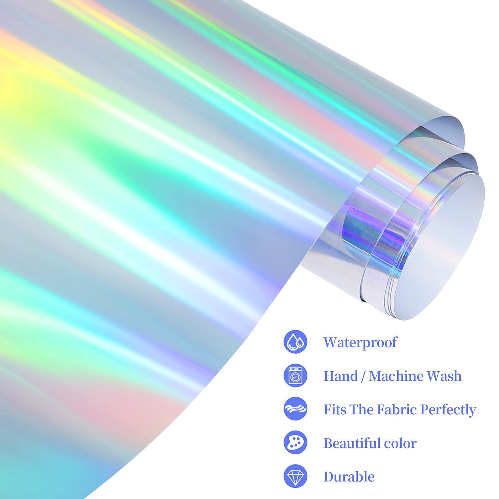 Rainbow Silver Holographic Heat Transfer Vinyl 12 x 6ft Metallic HTV Holographic Silver Heat Transfer Vinyl for T-Shirts, Clothing, Rainbow Iron on Vinyl Compatible with Vinyl Cutter