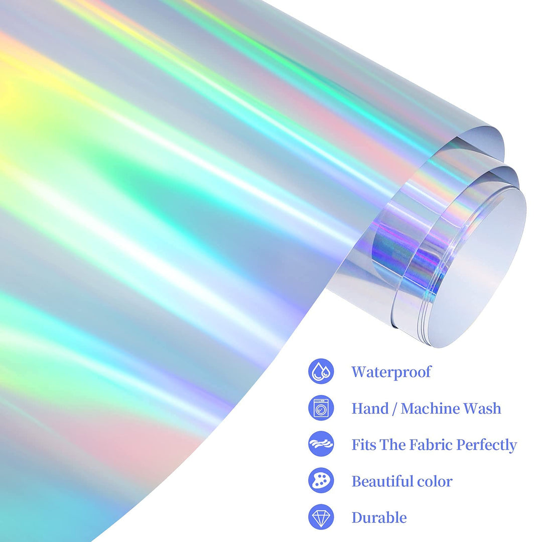 Rainbow Silver Holographic Heat Transfer Vinyl 12 x 6ft Metallic HTV Holographic Silver Heat Transfer Vinyl for T-Shirts, Clothing, Rainbow Iron on Vinyl Compatible with Vinyl Cutter