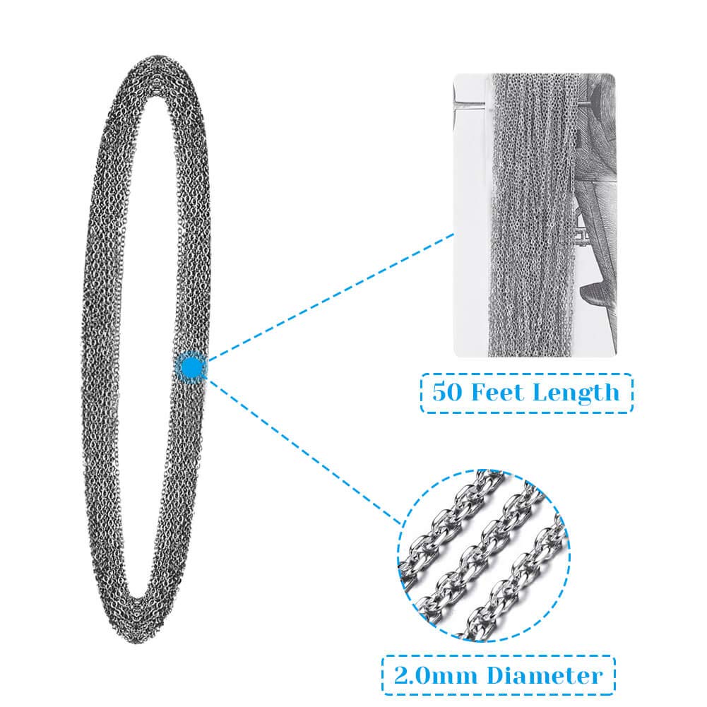 50 Feet Stainless Steel Chains for Jewelry Making, Anez