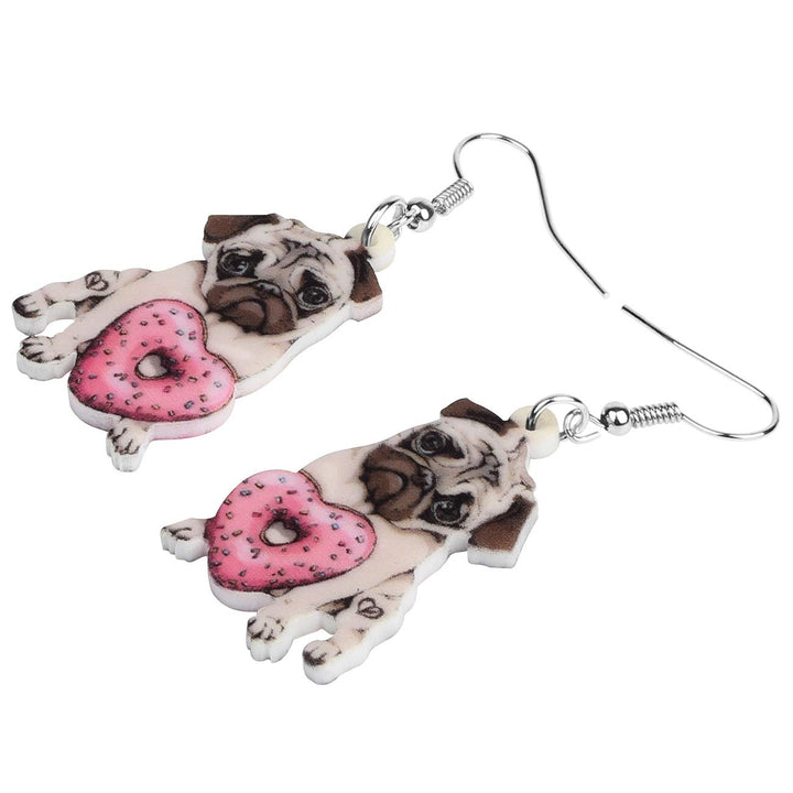 Bonsny Acrylic Valentine&#39;s Day Red Heart Love Pug Dog Earrings Drop Dangle Jewelry For Women Gift Charms