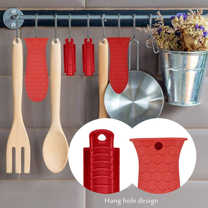 Silicone Hot Handle Holder, Heat Resistant Potholder Cookware Handle Cast Iron Skillets Handles Grip Covers for Cast Iron Skillet (Red)