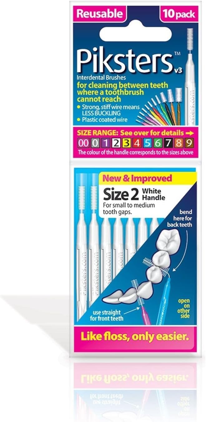 10 Pack, Size 2 (White) : Piksters Interdental Brushes 