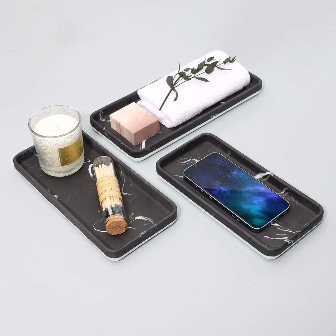 Vanity Tray, Bathroom Tray Toilet Tank Storage Tray, Resin Kitchen Sink Trays, Countertop Organizer for Candles Soap Towel Perfume Holder Jewlery Dish, Marble Black 11
