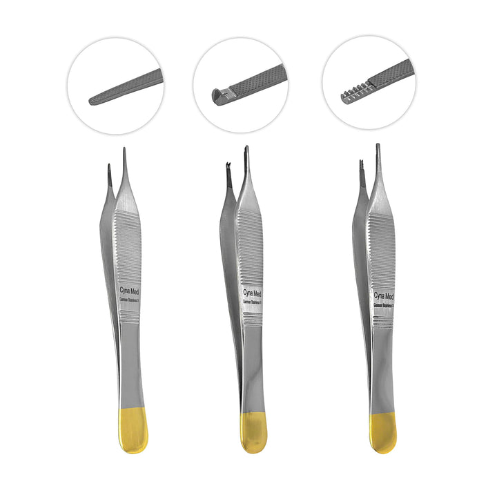 T/C Adson Plastic Surgery Forceps 4.75 Straight Fine Point with Tungsten Carbide Inserts Surgical Veterinary Instruments with Gold Handle (9X9 Teeth, Adson Brown Forceps, TC)