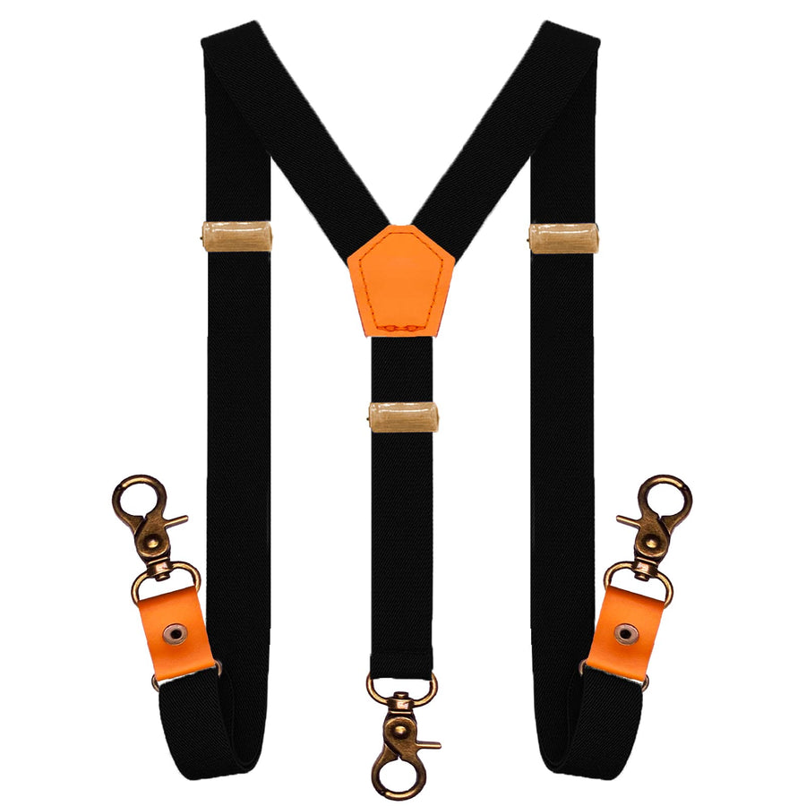 Men Black Y Back Suspenders Bronze Snap Hooks Braces for Wedding Party