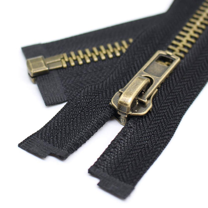 #8 34 Inch Antique Brass Separating Jacket Zipper Y-Teeth Metal Zipper Heavy Duty Metal Zippers for Jackets Sewing Coats Crafts (34 Anti-Brass)