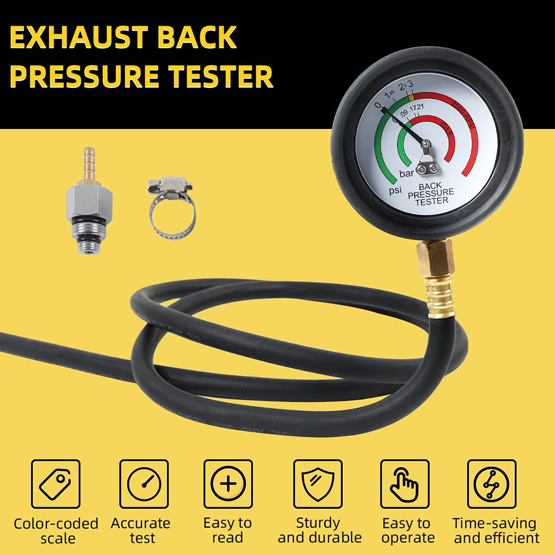 Exhaust Back Pressure Tester with 6-Foot Hose, Exhaust Back Pressure Gauge Kit, Car Exhaust Pressure Tester, Automotive Exhaust Back Pressure Tester Kit with Adapter (M12&amp;M18)