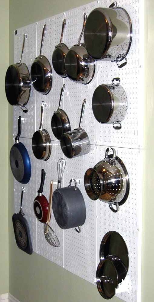Kitchen Pegboard Organizer Pots and Pans Pegboard Pack Storage and Organization Kit with White Pegboard and White Accessories