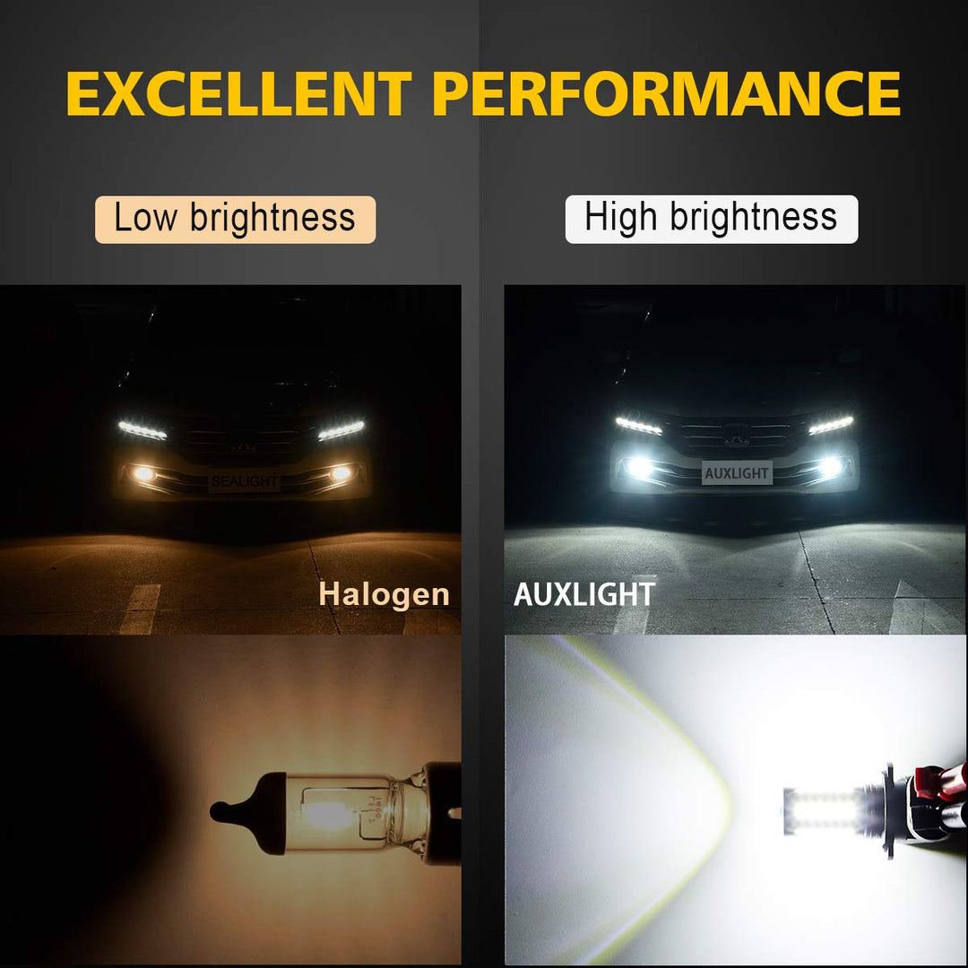 9006 HB4 9006LL 9006XS LED Fog Light Bulbs 6000K Xenon White, Super Bright 2800 Lumens 33-SMD Chips LED Daytime Running Lights DRL Bulbs Replacement for Cars, Trucks (Pack of 2)
